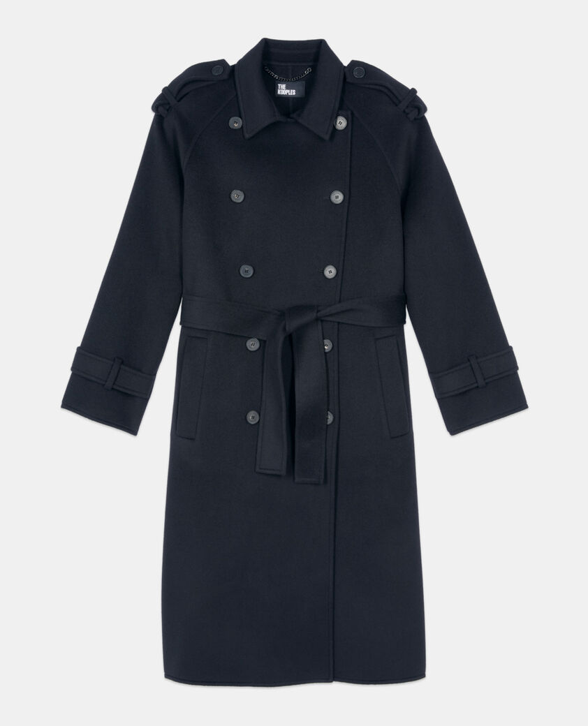The Kooples FEMME BLACK manteau en laine style trench noir
