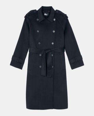 The Kooples FEMME BLACK manteau en laine style trench noir
