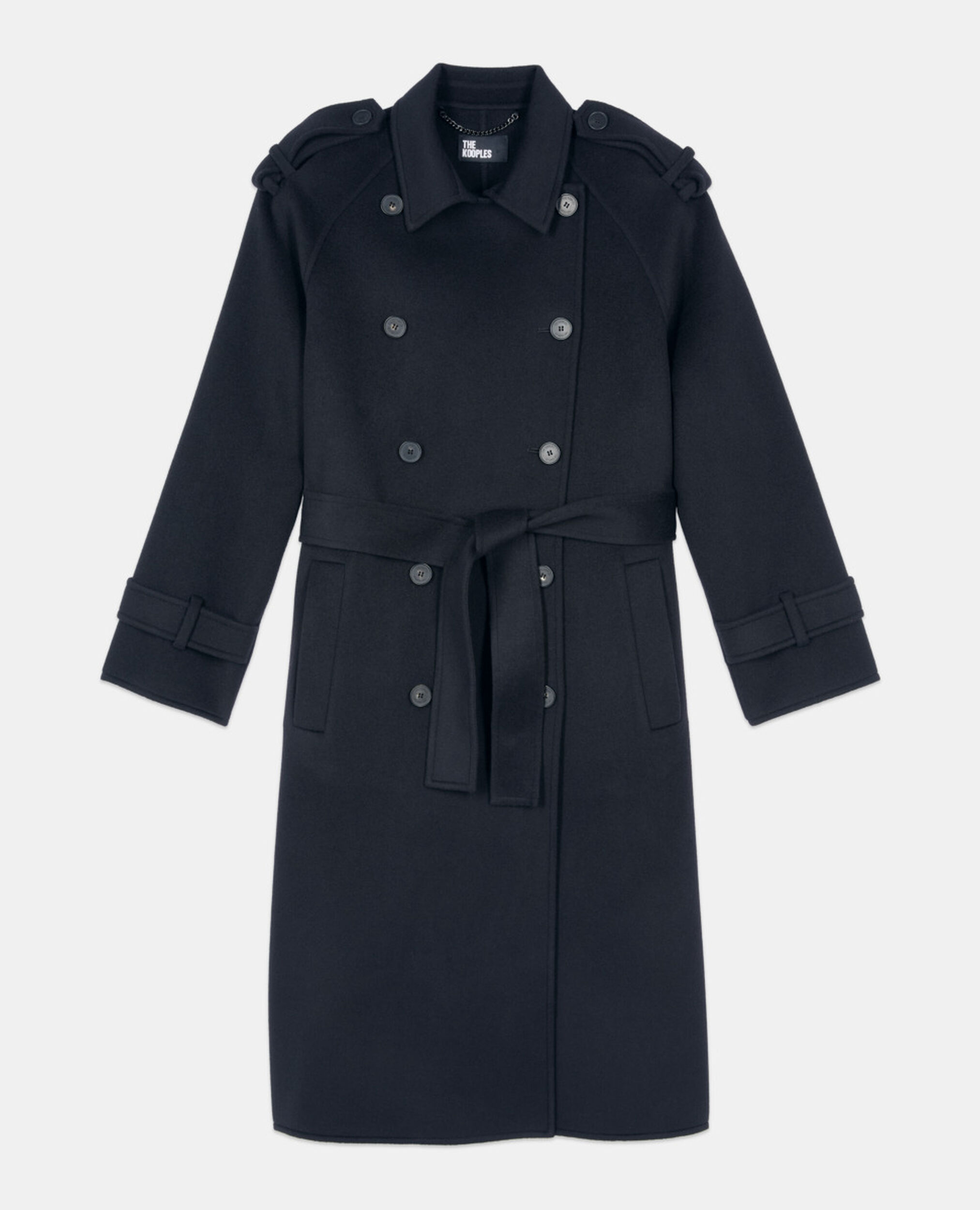 Manteau en laine style trench noir, BLACK, hi-res image number null