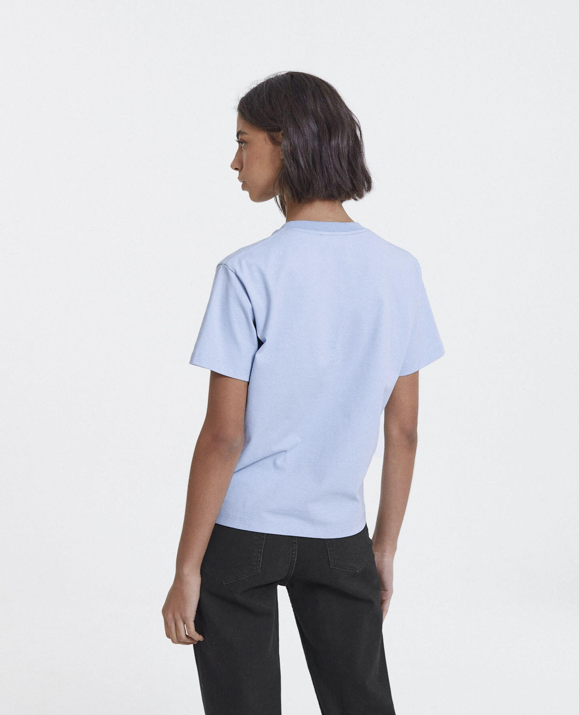 T-shirt coton bleu ciel triple logo poitrine, BLUE, hi-res image number null