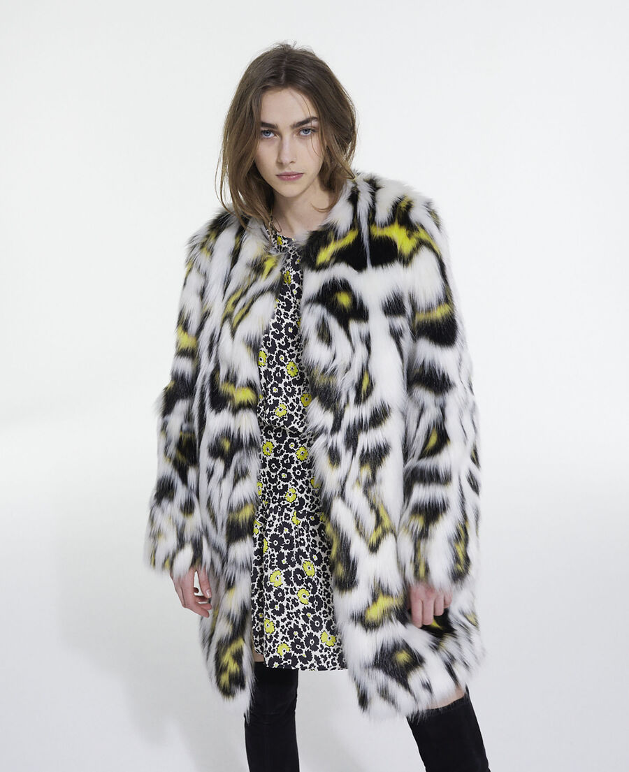 printed faux fur coat
