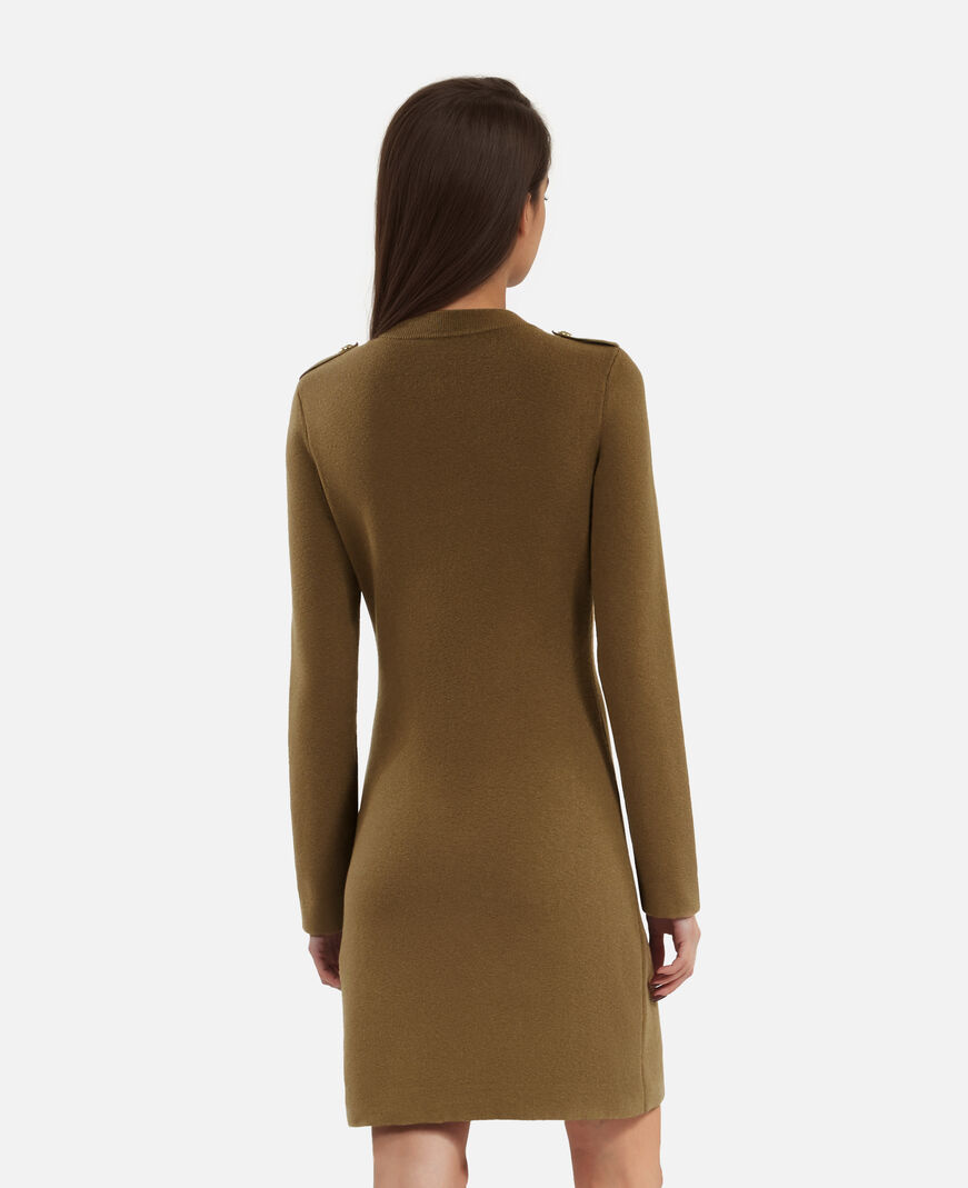 The Kooples WOMEN KAKI officer-style short dress in khaki knit