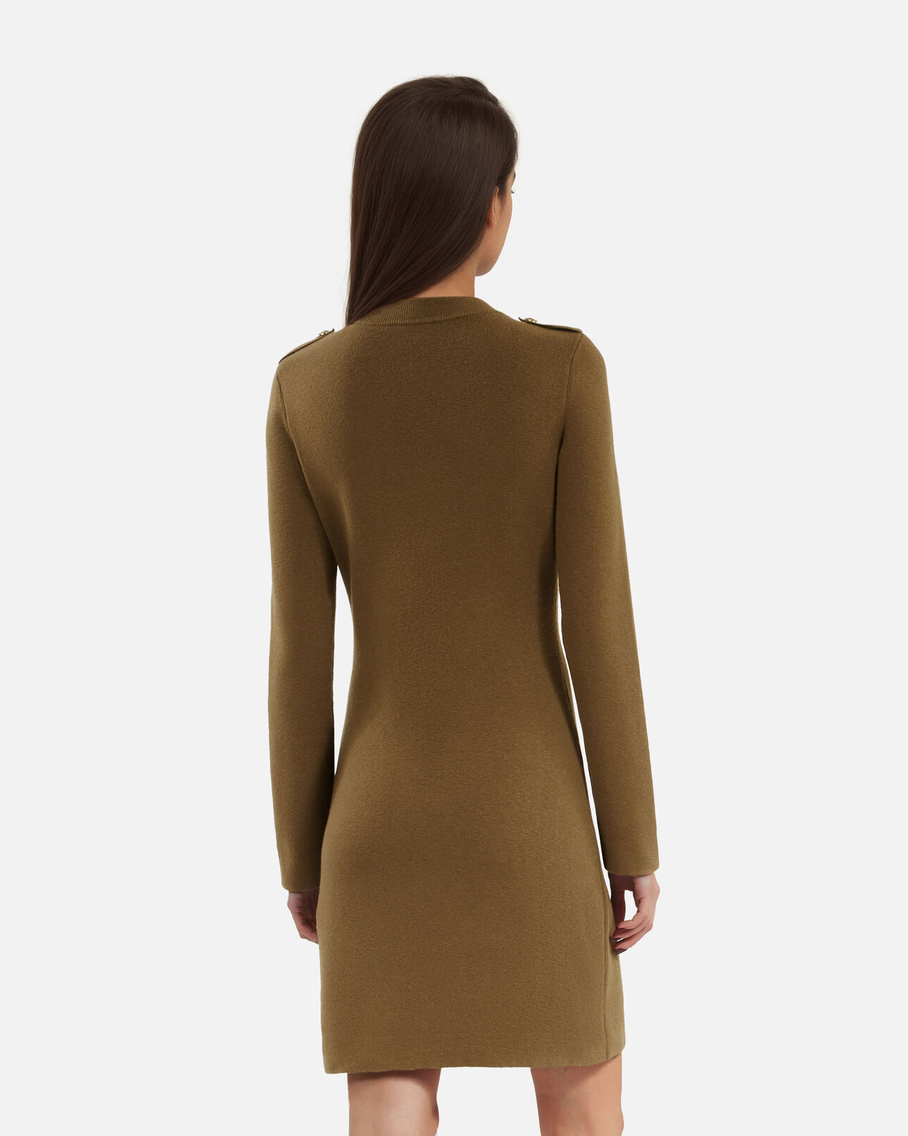 The Kooples WOMEN KAKI officer-style short dress in khaki knit