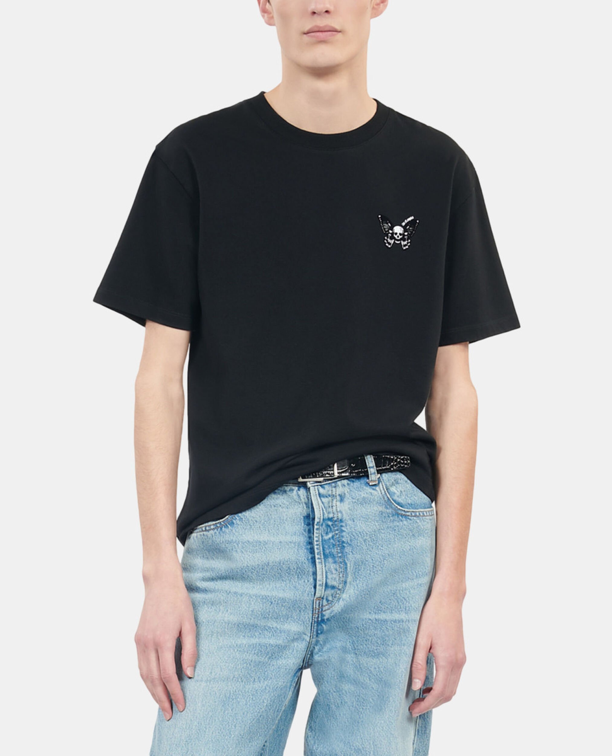 Schwarzes T-Shirt mit Butterfly-Beflockung, BLACK, hi-res image number null