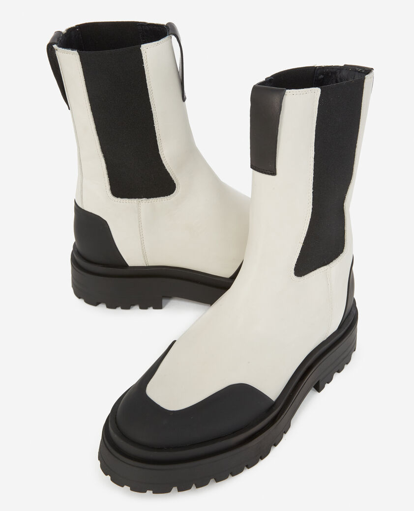 The Kooples WOMEN ECRU ecru leather chelsea boots with logo