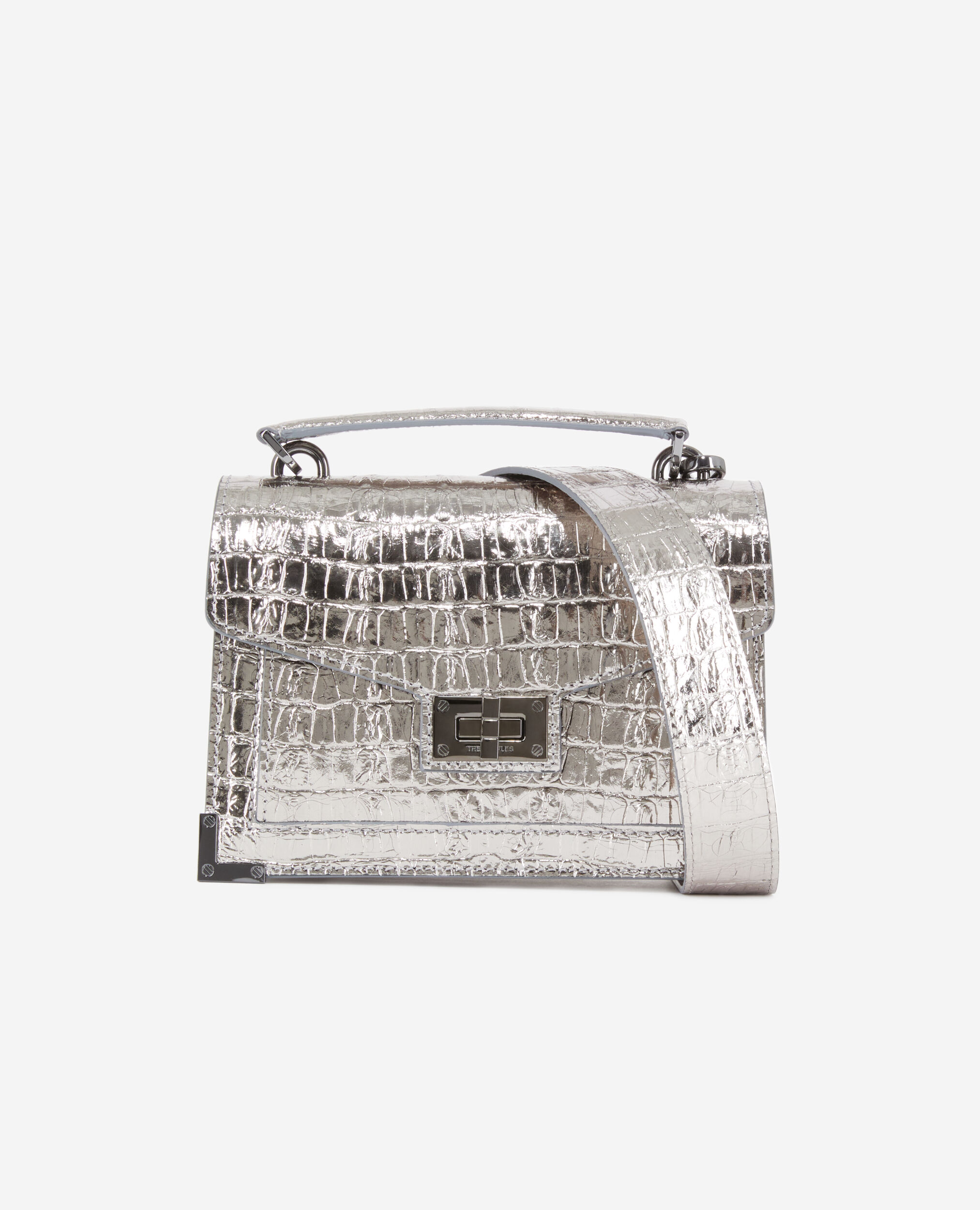 Emily small bag in silver crocodile effect leather