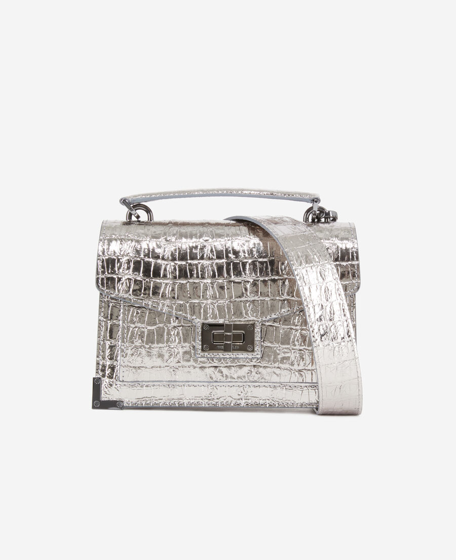sac emily small en cuir argenté effet crocodile