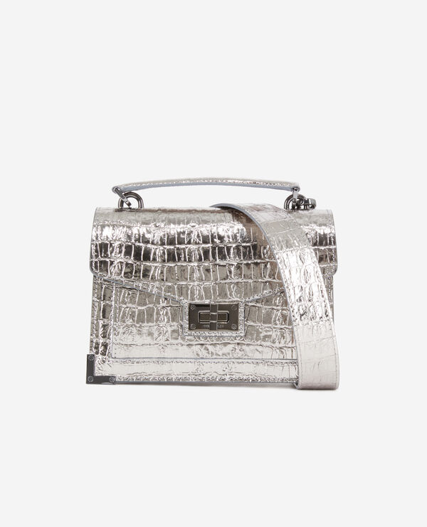 sac emily small en cuir argenté effet crocodile