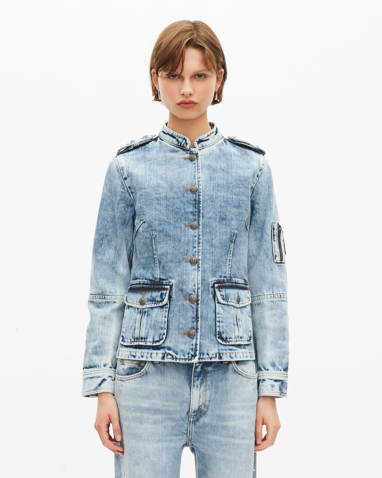 The Kooples F BABY BLUE officer-style jacket in denim