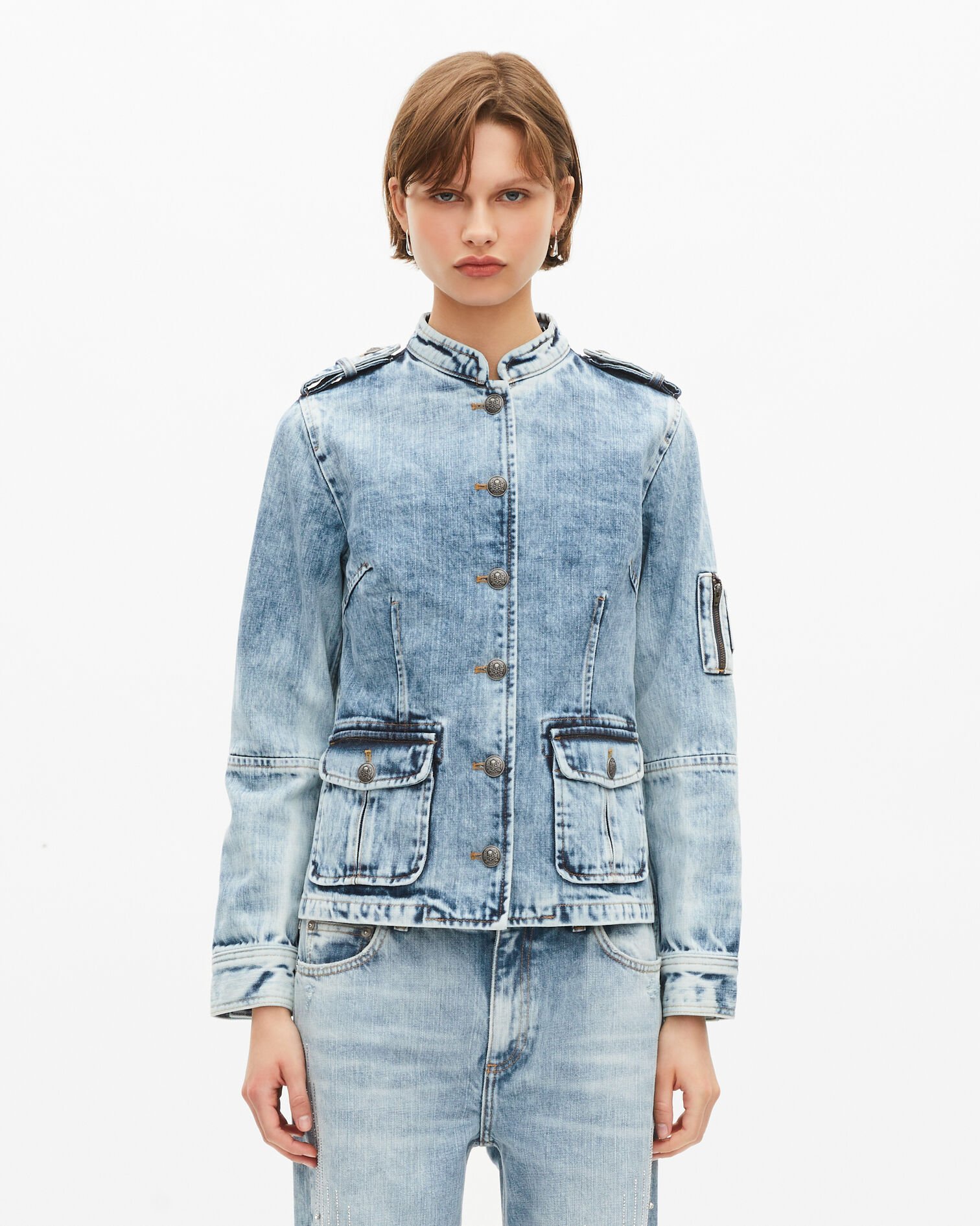 Officer-style jacket in denim, BABY BLUE, hi-res image number null