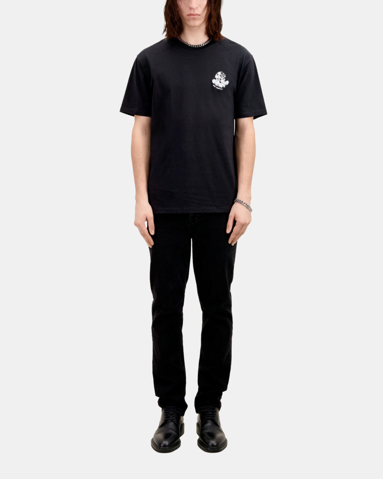 The Kooples HOMME BLACK t-shirt noir avec broderie vintage skull