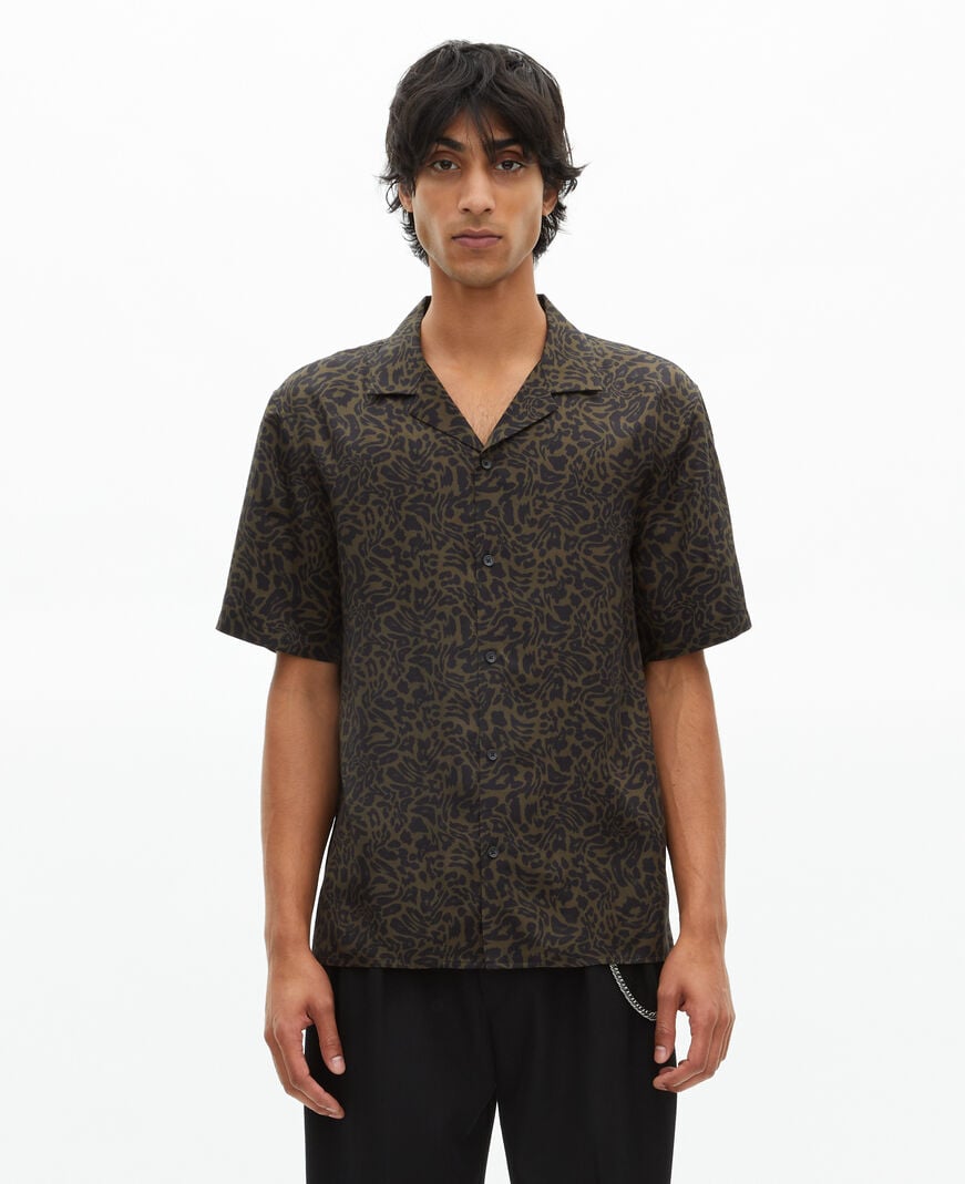 The Kooples HOMME BLACK KAKI chemise manches courtes imprimé léopard kaki