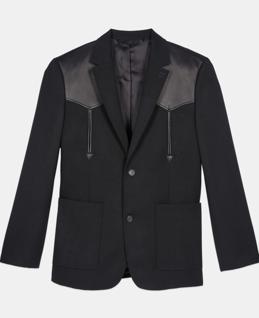 The Kooples H BLACK black wool jacket with lambskin details