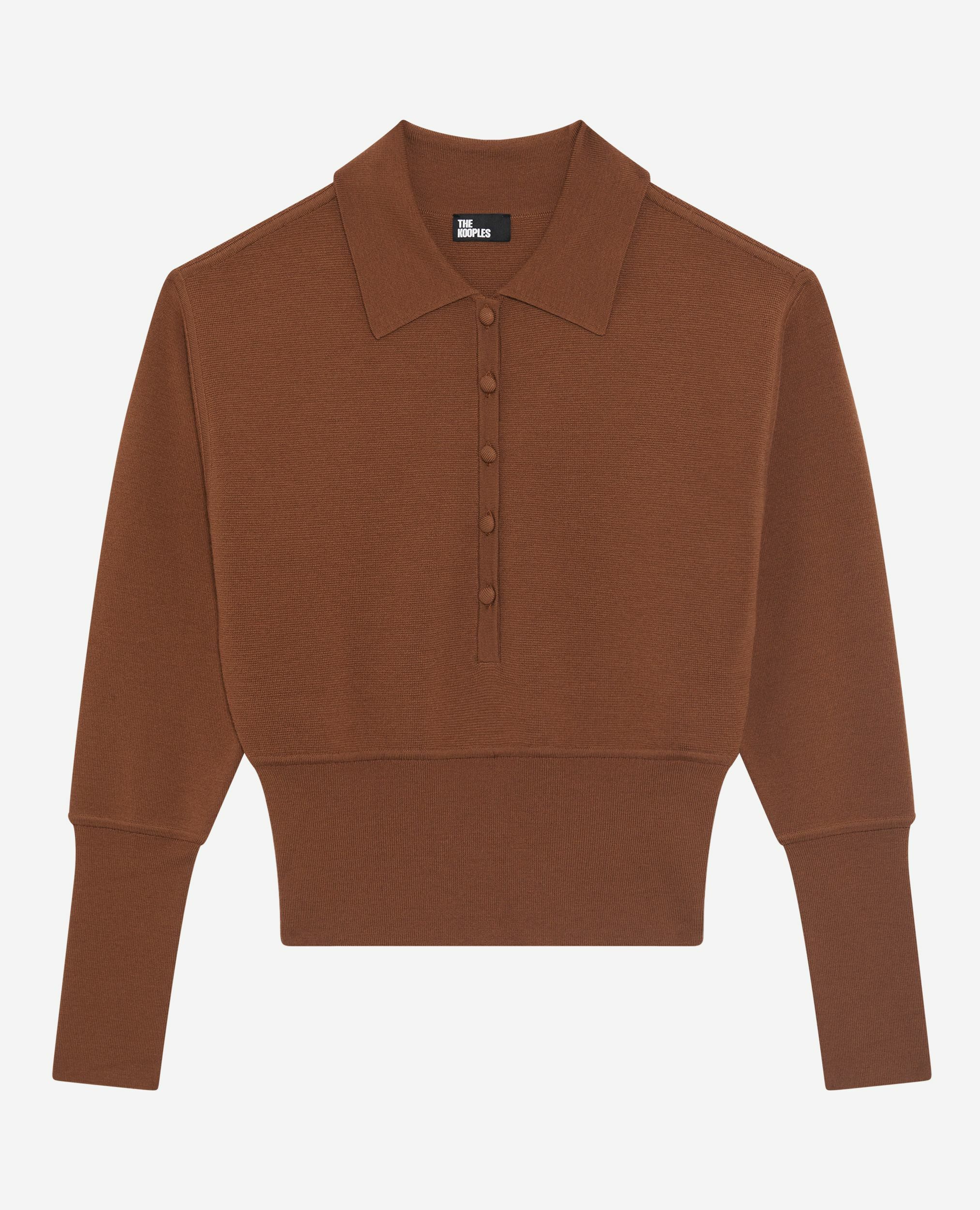 Pull col polo en laine mérinos mélangée camel, CAMEL, hi-res image number null