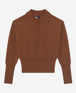The Kooples FEMME CAMEL pull col polo en laine mérinos mélangée camel