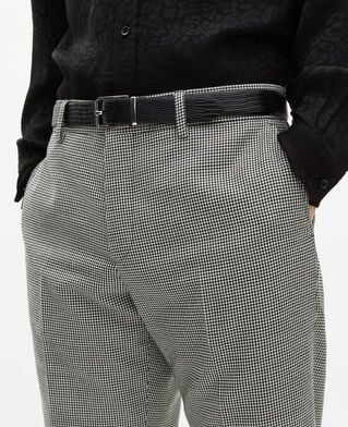 The Kooples HOMME BLACK GREY pantalon de costume ajusté en pied de poule noir et blanc