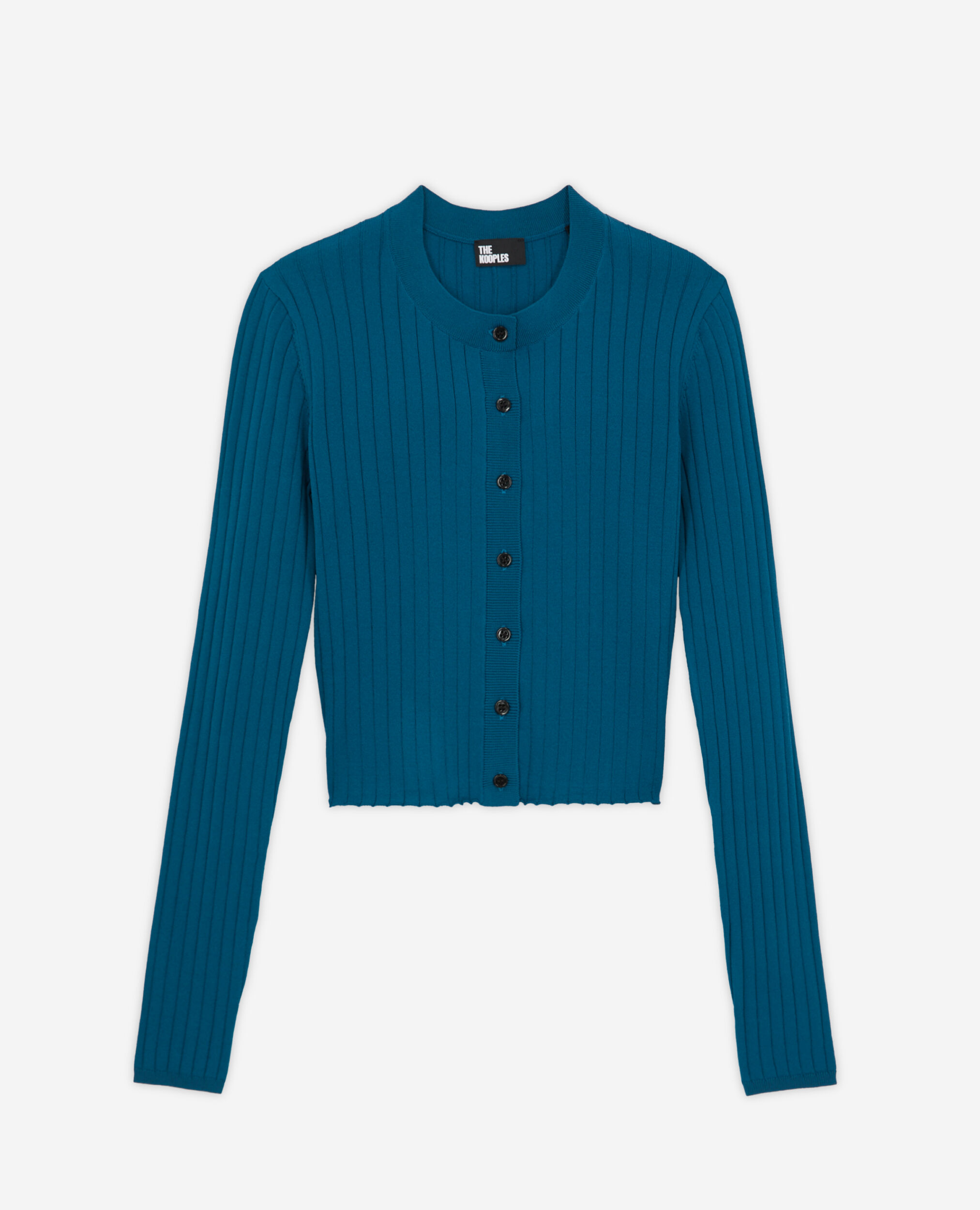 Short ribbed blue cardigan | The Kooples - US