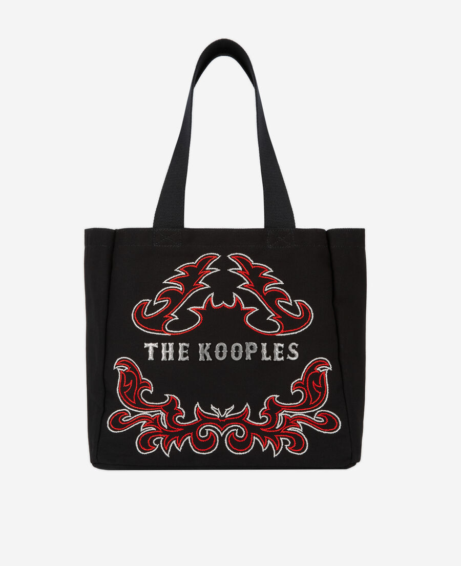 small black tote bag with embroidery and logo