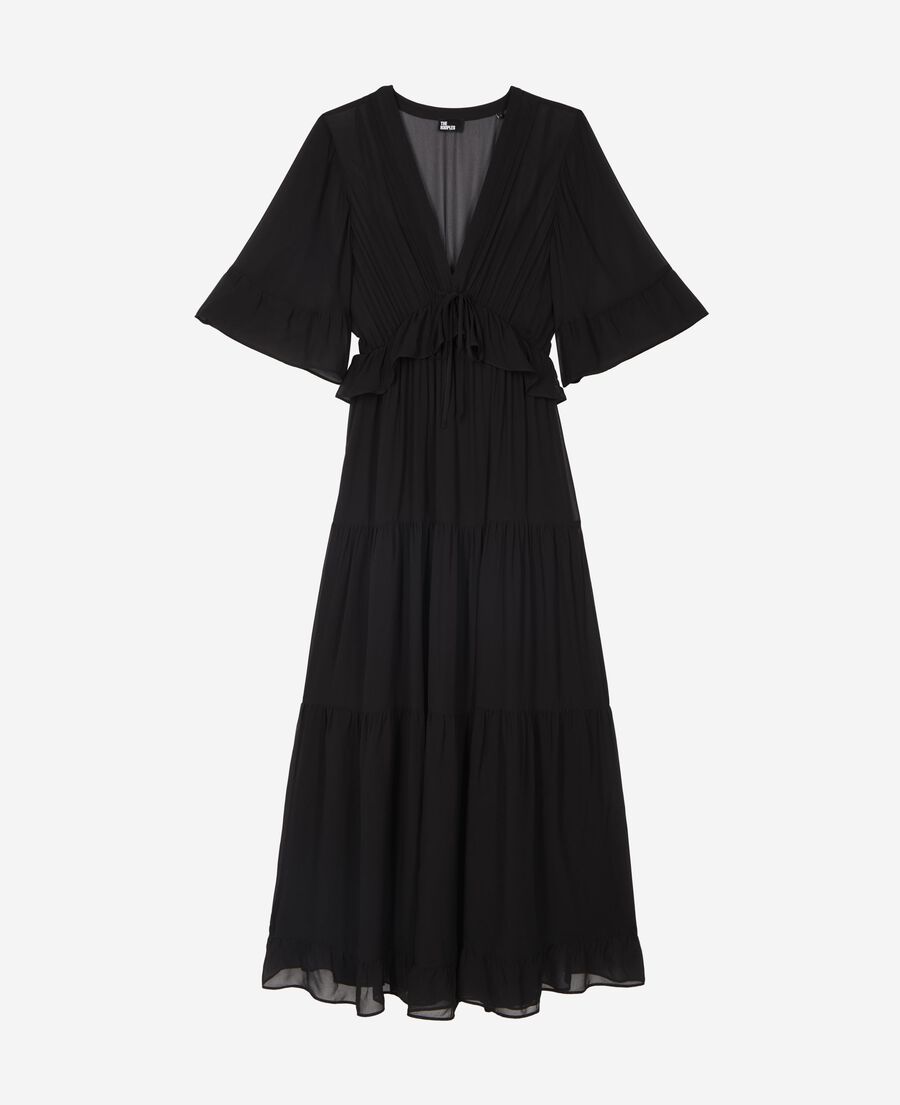 The Kooples FEMME BLACK robe longue volant&eacute;e noire