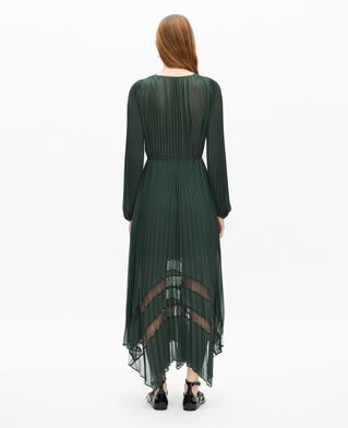 The Kooples WOMEN WOOD KAKI green pleated long dress