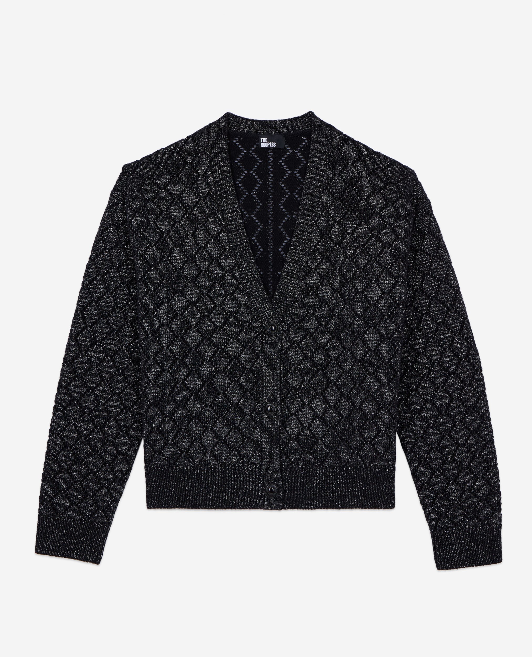 Cardigan en laine avec détails noir, BLACK, hi-res image number null