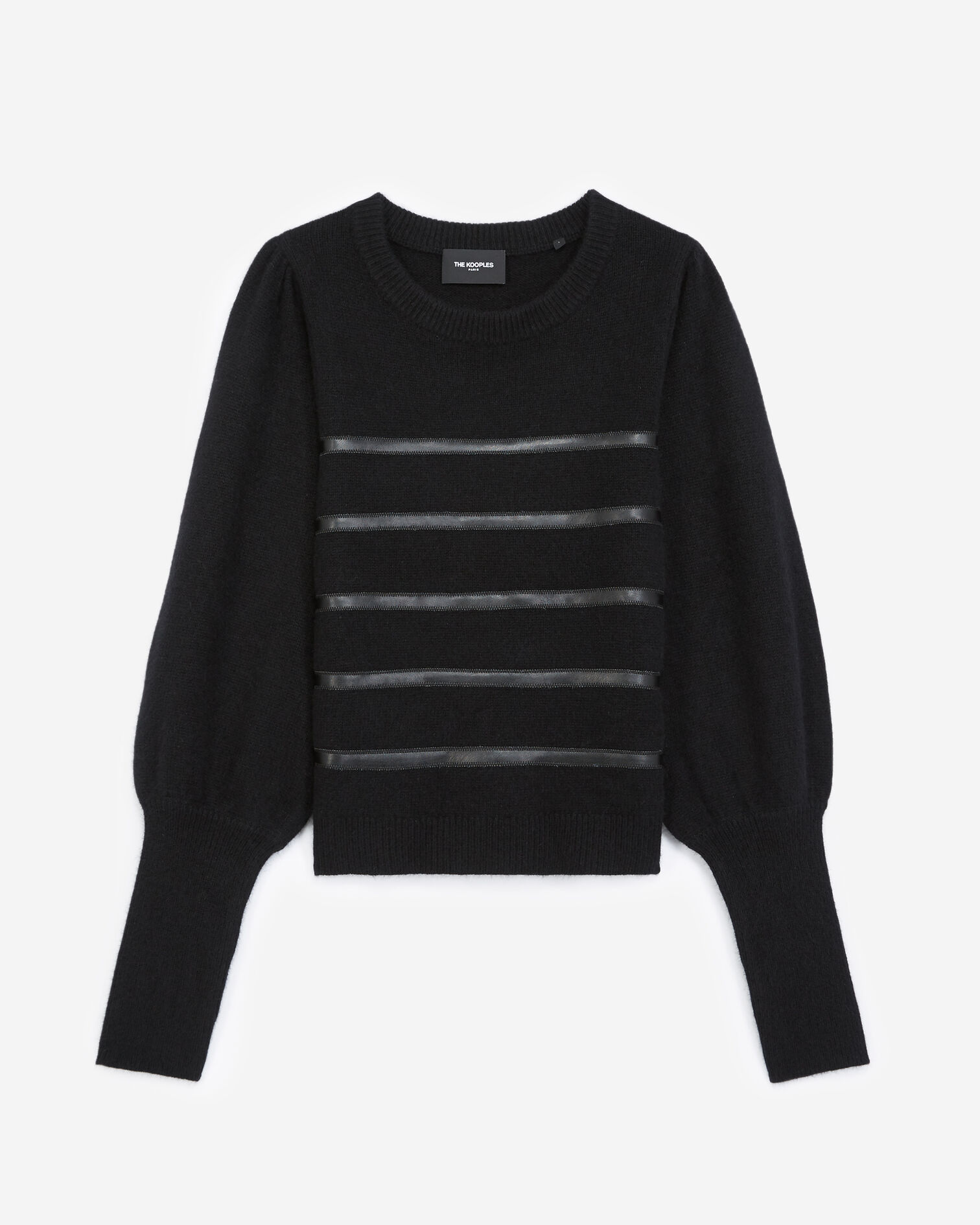 Schwarzer Pullover im Marinestil mit Leder, BLACK, hi-res image number null