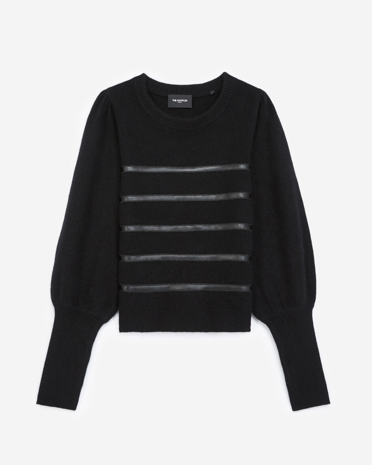 The Kooples DAMEN BLACK schwarzer pullover im marinestil mit leder