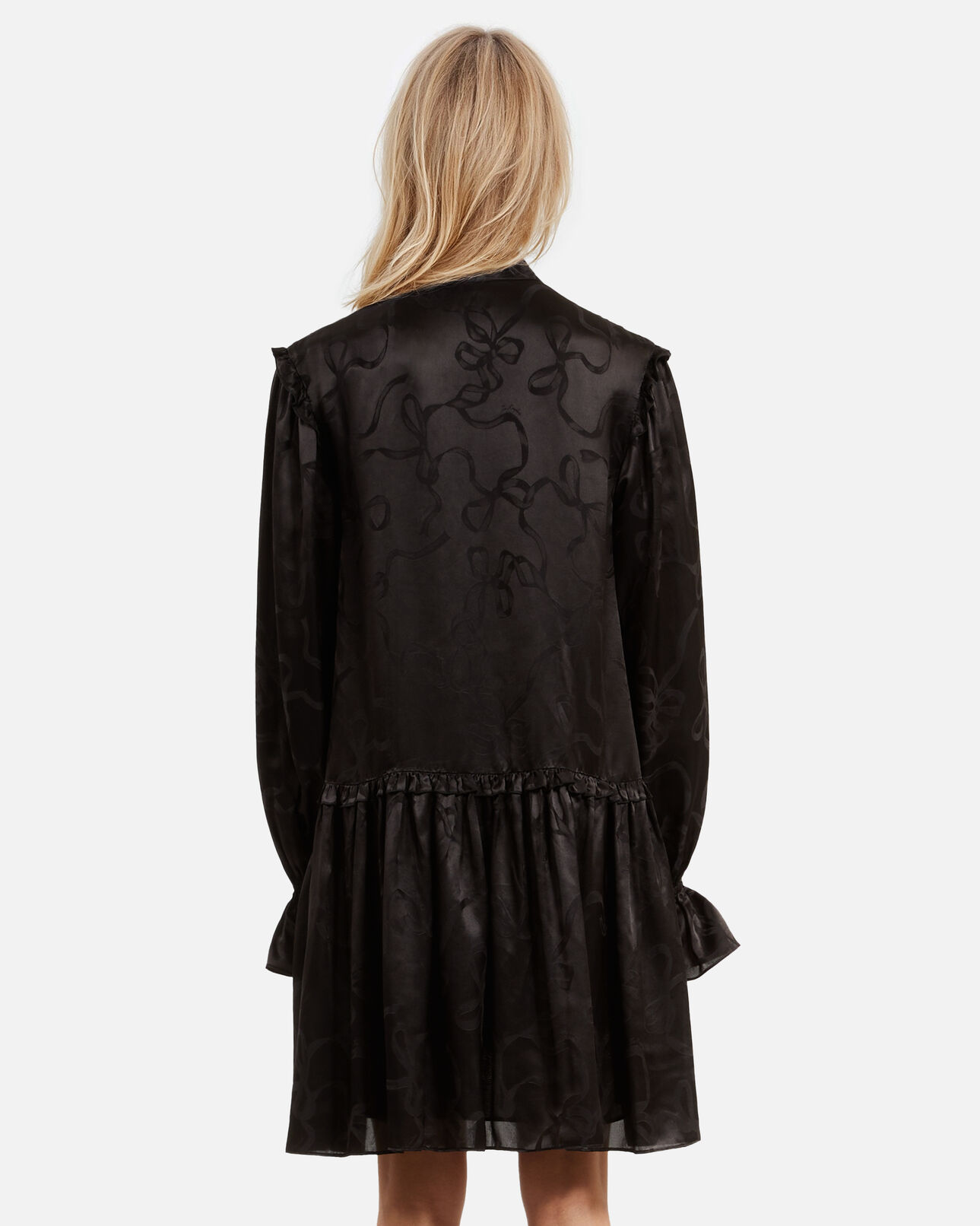 The Kooples FEMME BLACK robe courte jacquard imprimé rubans