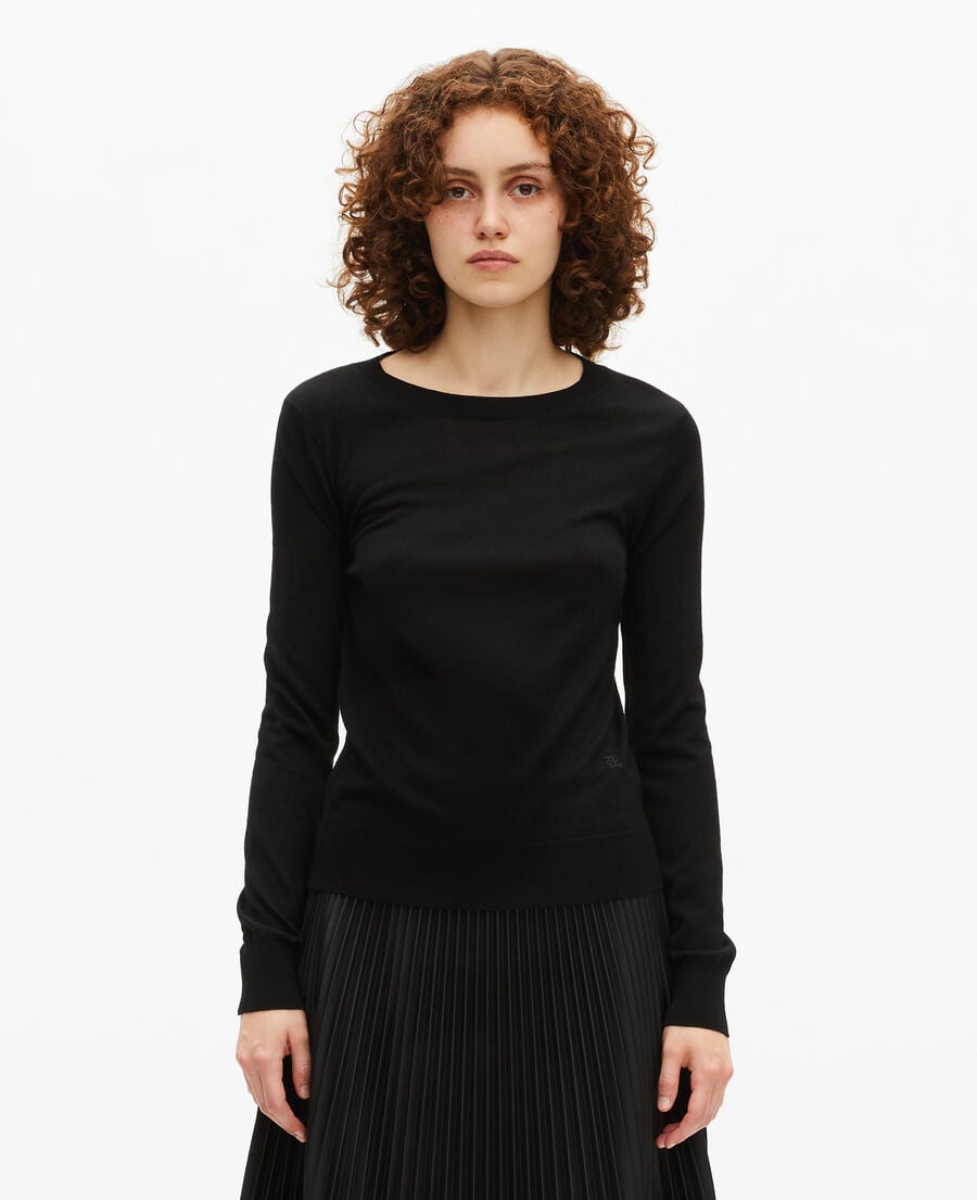 The Kooples FEMME BLACK pull col rond en laine m&eacute;rinos noir