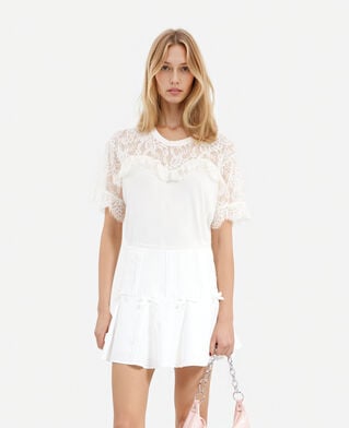The Kooples WOMEN ECRU t-shirt with black ecru lace