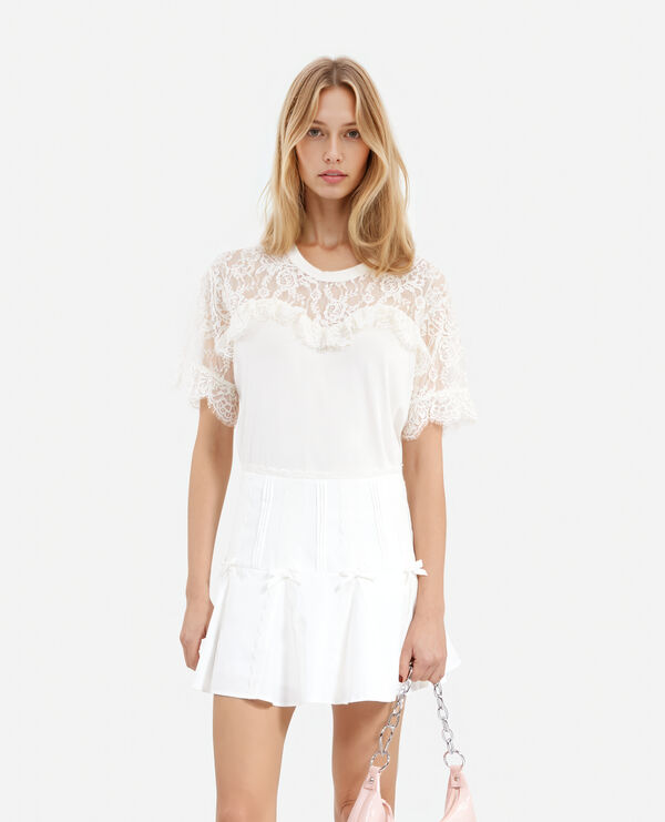 The Kooples WOMEN ECRU t-shirt with black ecru lace