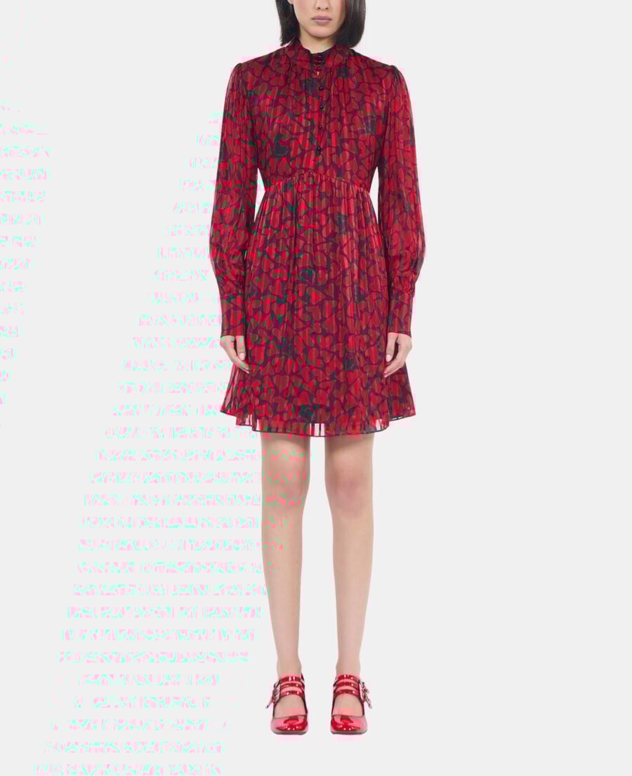 The Kooples FEMME BLACK - RED robe courte plissée imprimé cœurs