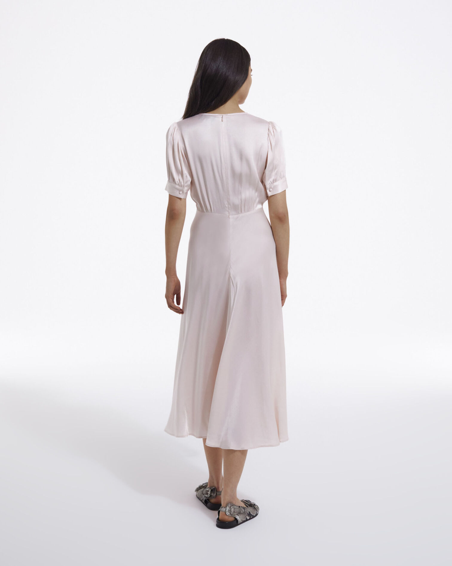 Light pink long short-sleeved dress, LIGHT PINK, hi-res image number null