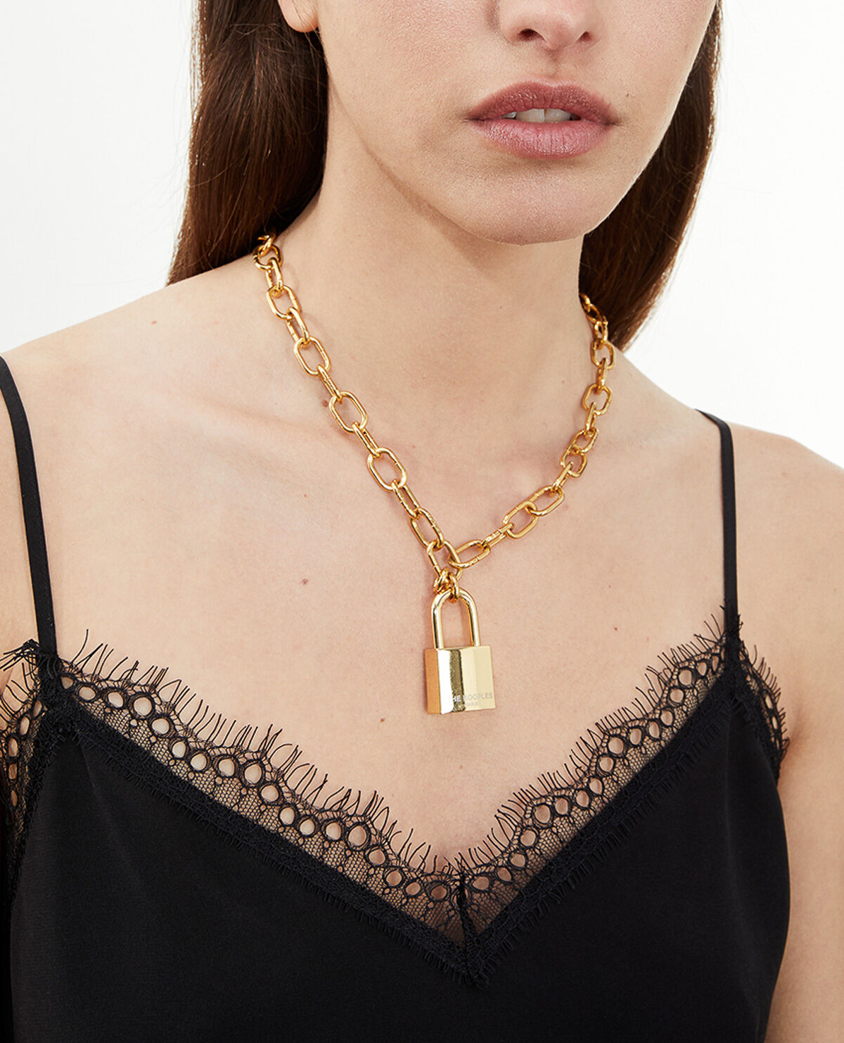 Golden chain necklace with padlock pendant