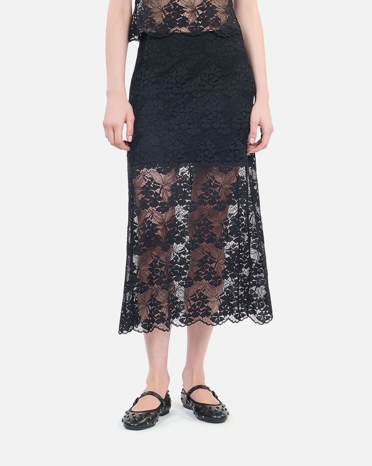 The Kooples DAMEN BLACK schwarzer, langer rock mit spitze