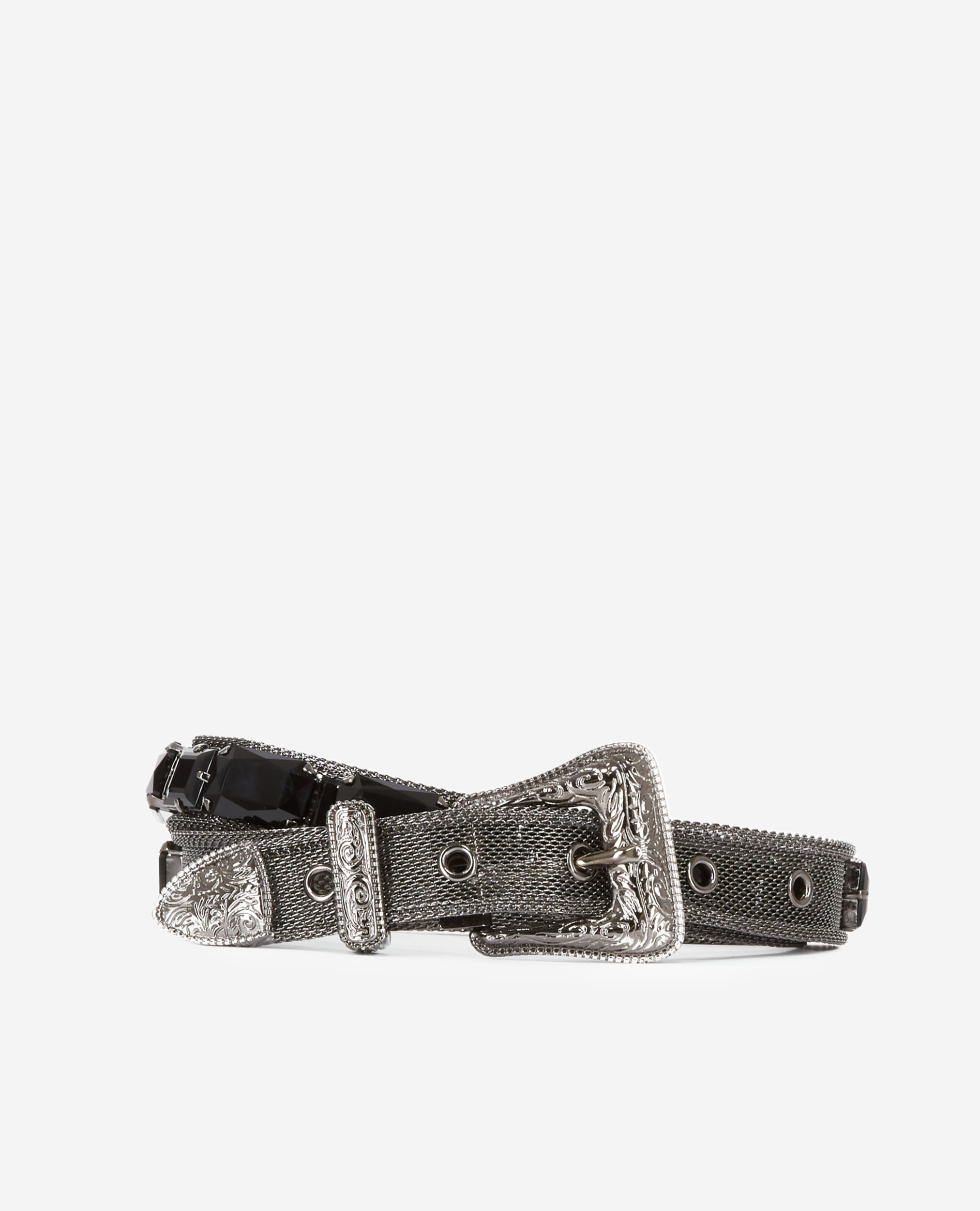 Black gemstone belt with western-style buckle, BLACK, hi-res image number null