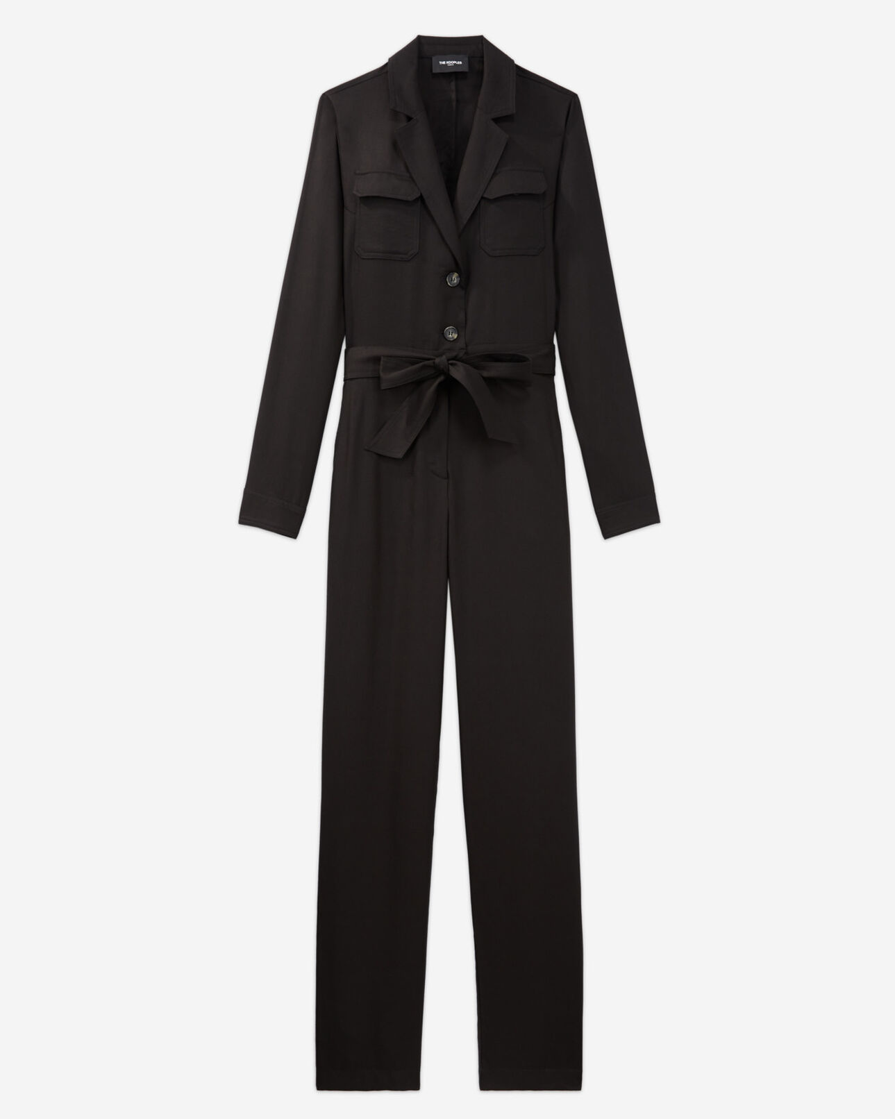 The Kooples FEMME BLACK combinaison noire tencel ceinturée