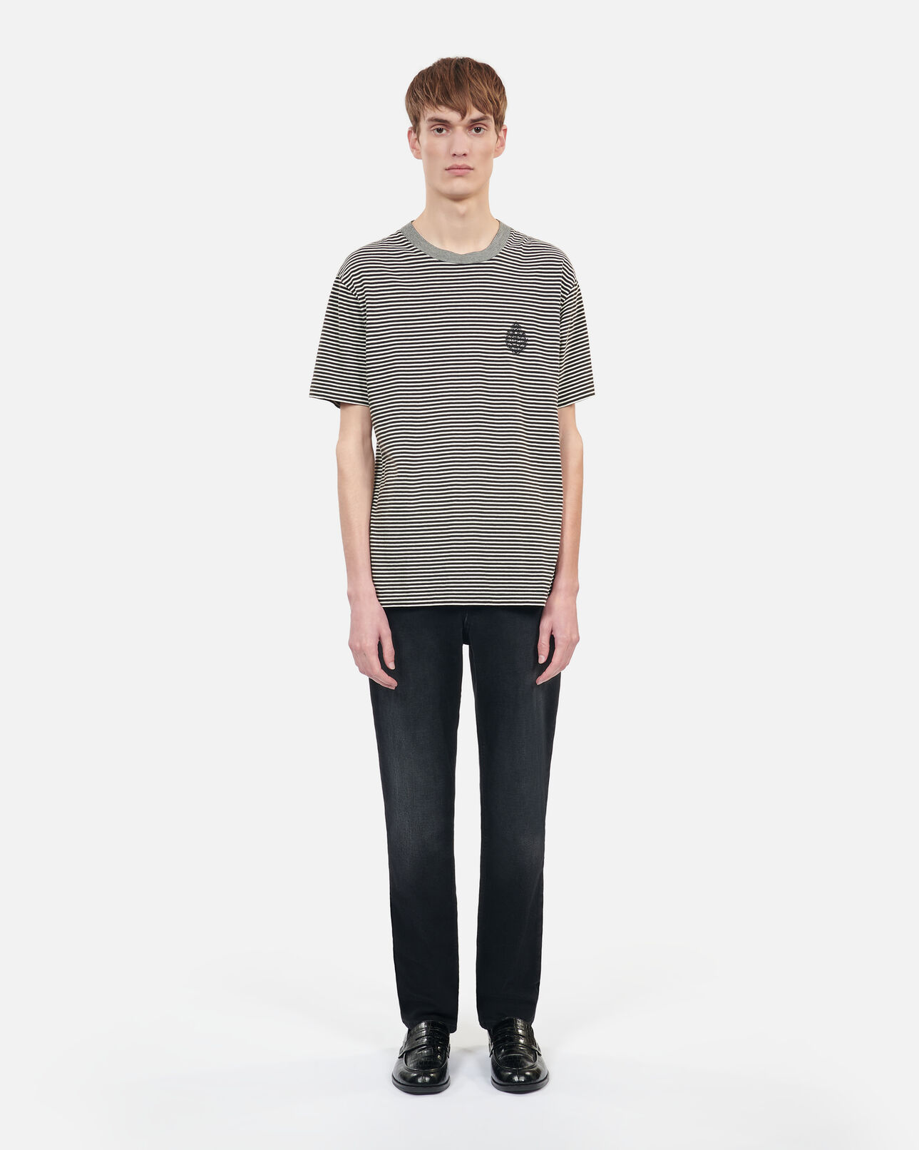 The Kooples MEN BLACK / WHITE striped blazon t-shirt