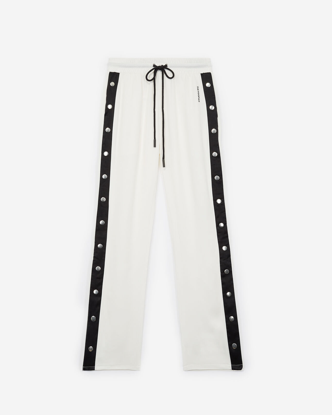 The Kooples FEMME ECRU BLACK pantalon fluide blanc viscose bande contrastée