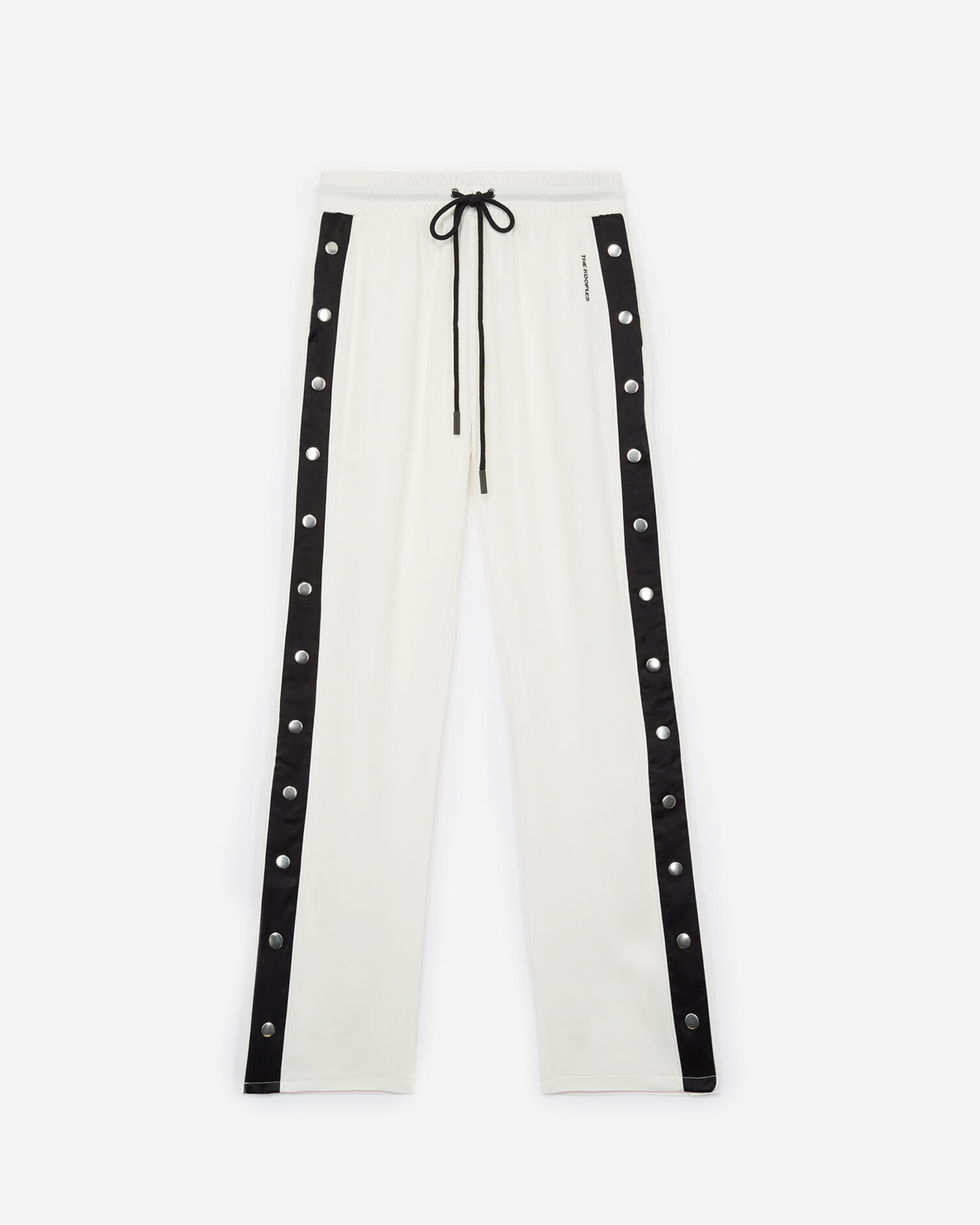 Pantalon fluide blanc viscose bande contrastée, ECRU BLACK, hi-res image number null