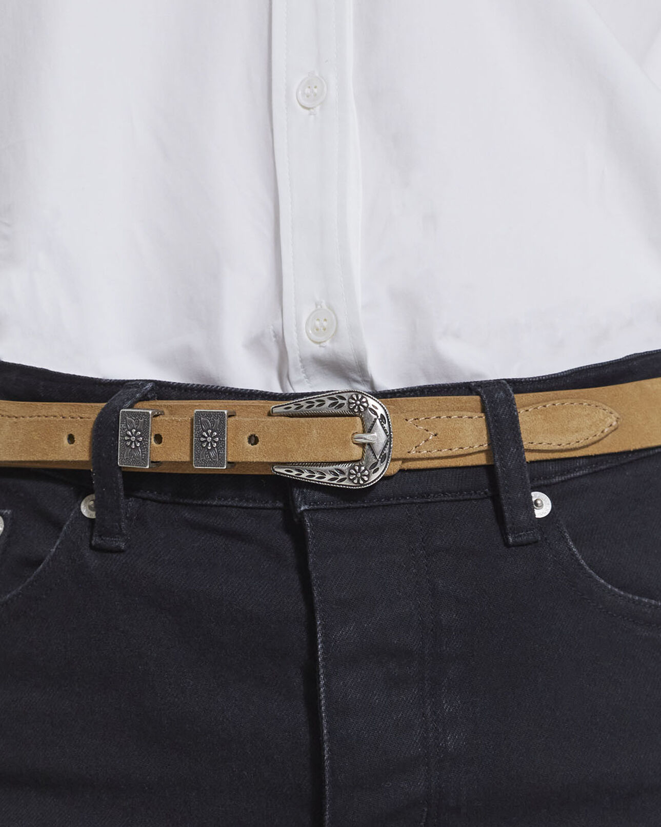 The Kooples FEMME CAMEL ceinture cuir camel lisse à boucle western