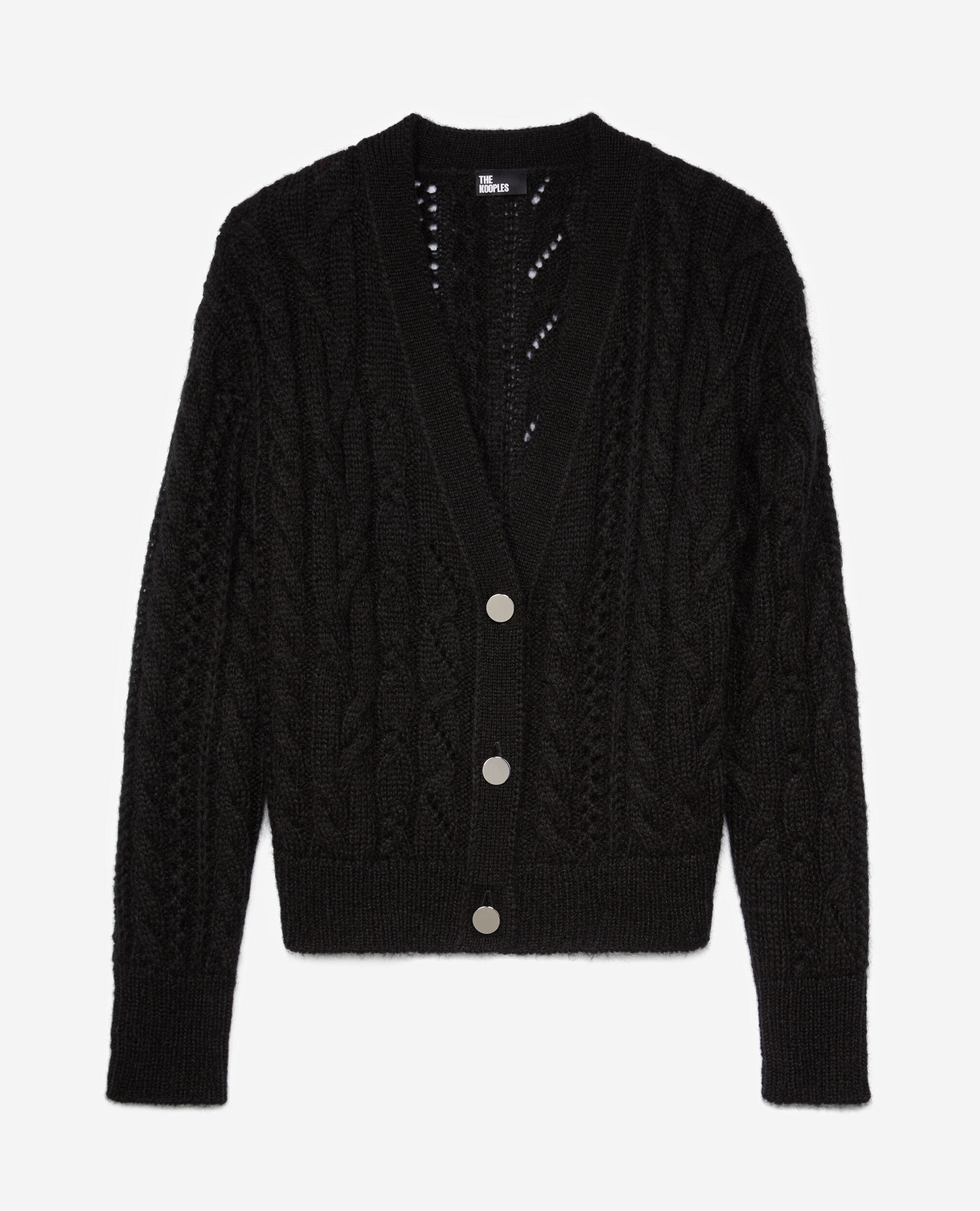 Black cable-knit wool-blend cardigan