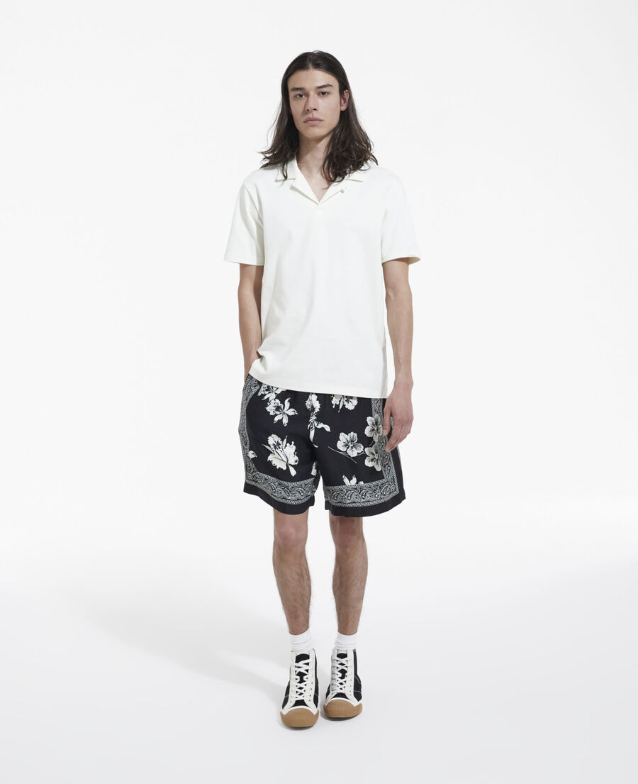 flowing black - white shorts w/ floral motif