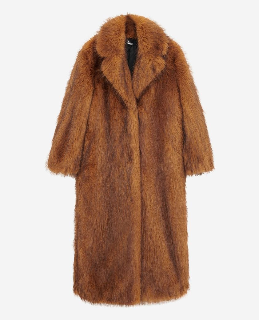 The Kooples F CHOCOLATE long brown fur-effect coat
