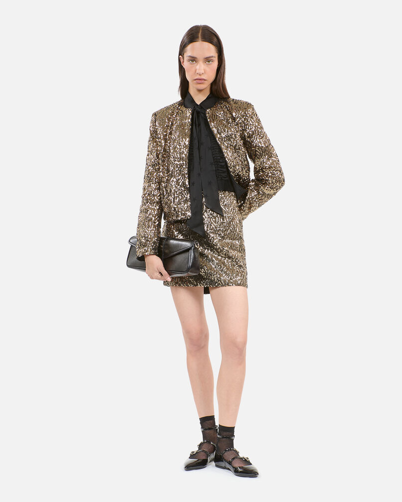 The Kooples WOMEN GOLD short golden sequined skirt