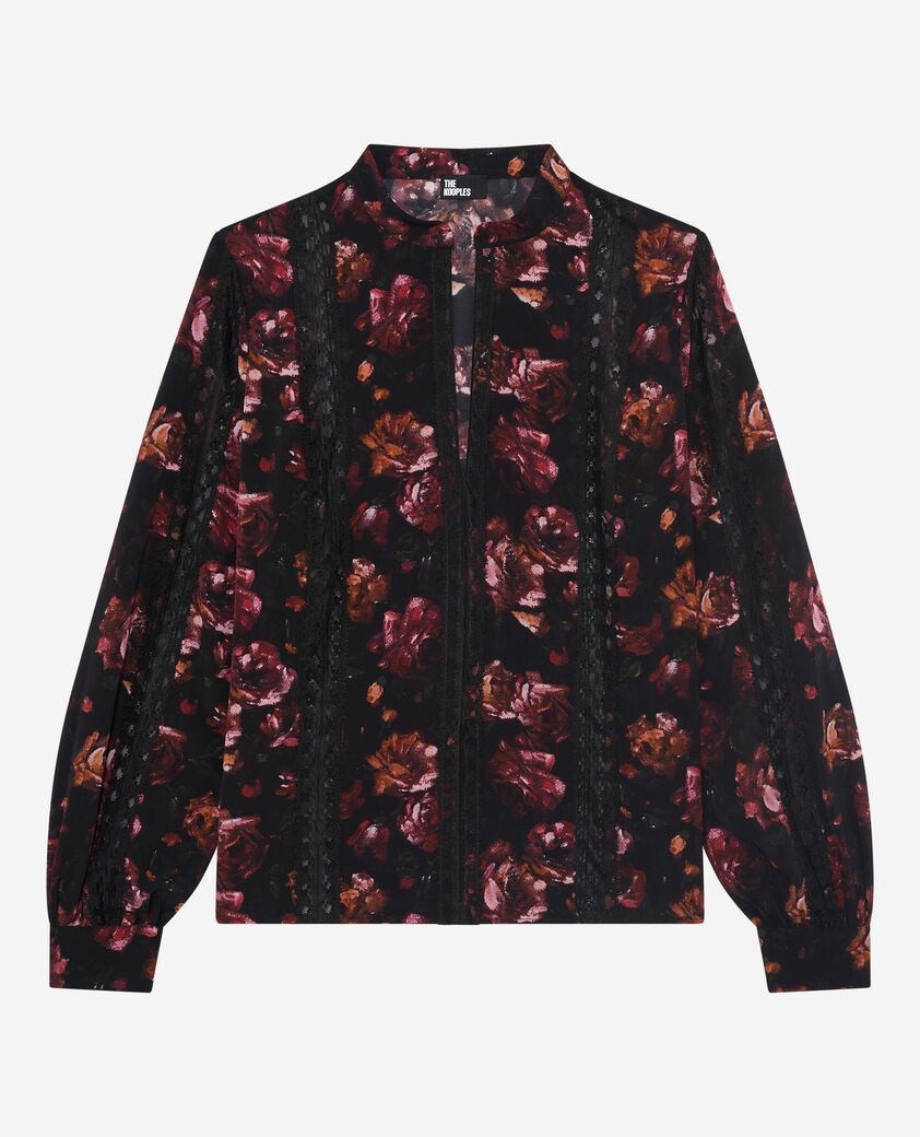 The Kooples FEMME BLACK - RED blouse imprim&eacute; fleuri en soie m&eacute;lang&eacute;e bordeaux