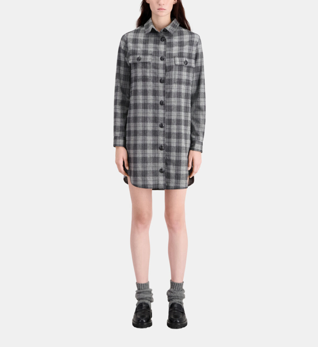 Short grey checkered shirt dress The Kooples