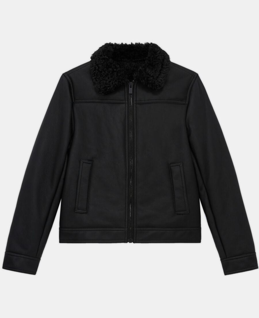 black faux fur coat