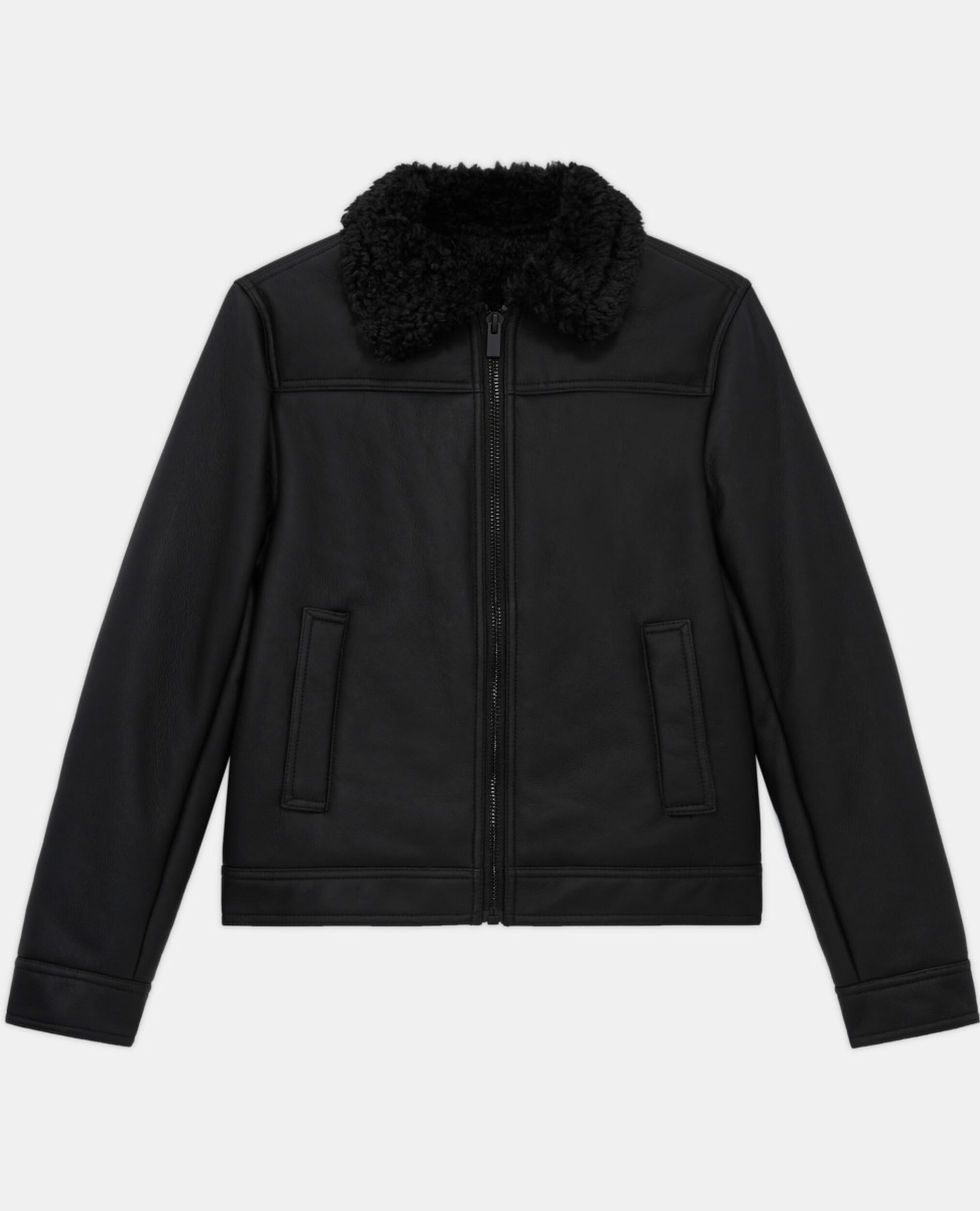Black faux fur coat, BLACK, hi-res image number null