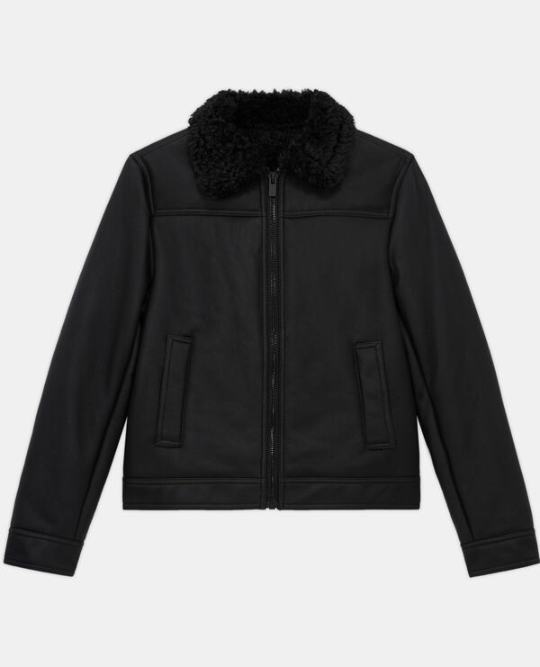 Black faux fur coat